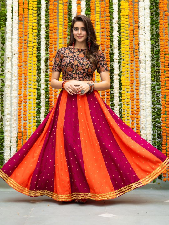 Maroon & Rust Polka and Jaal Festive Lehenga & Choli