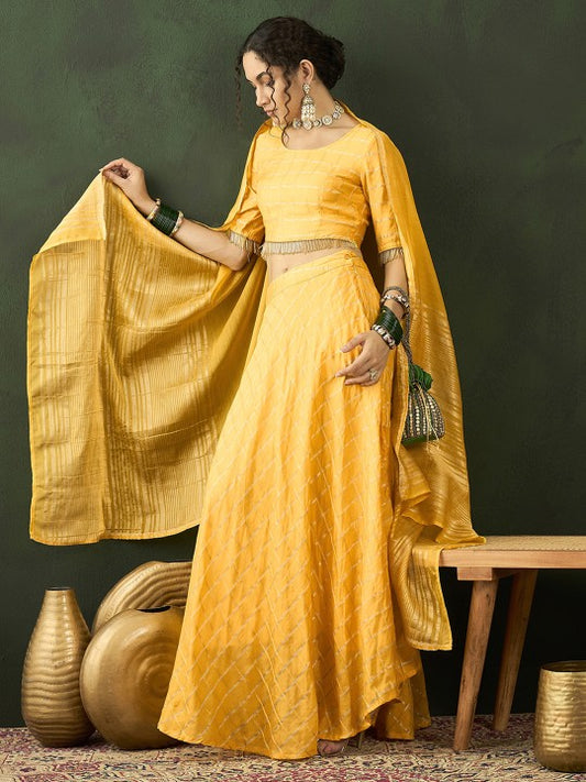 Yellow Woven Design Ready to Wear Lehenga With Choli & Dupatta