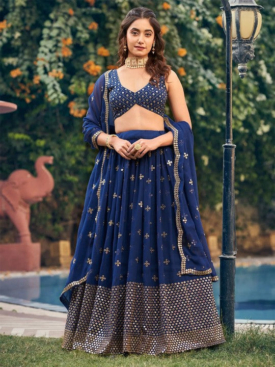 Embroidered Semi-Stitched Lehenga & Blouse With Dupatta