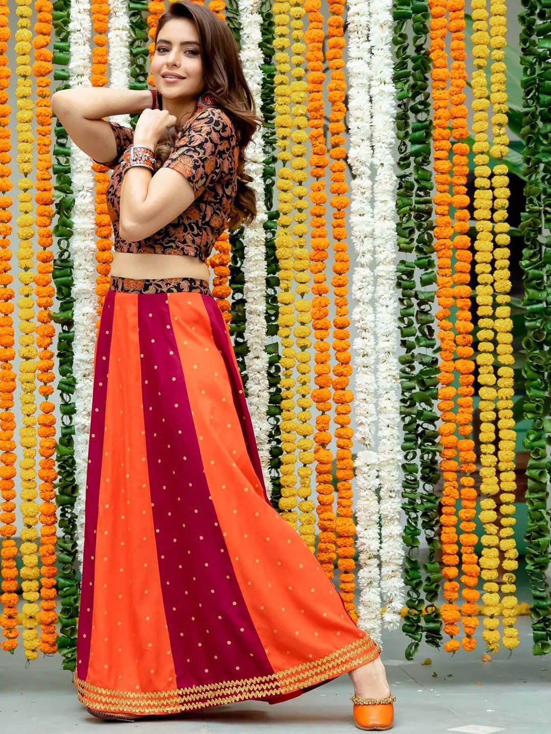 Maroon & Rust Polka and Jaal Festive Lehenga & Choli