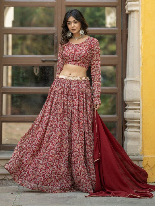 Khari Printed Semi-Stitched Lehenga & Unstitched Blouse With Dupatta