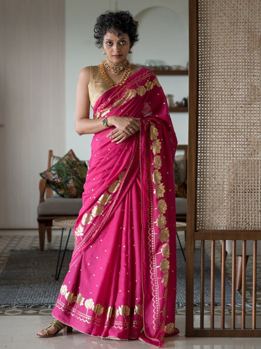 Polka Dot Printed Embellished Saree